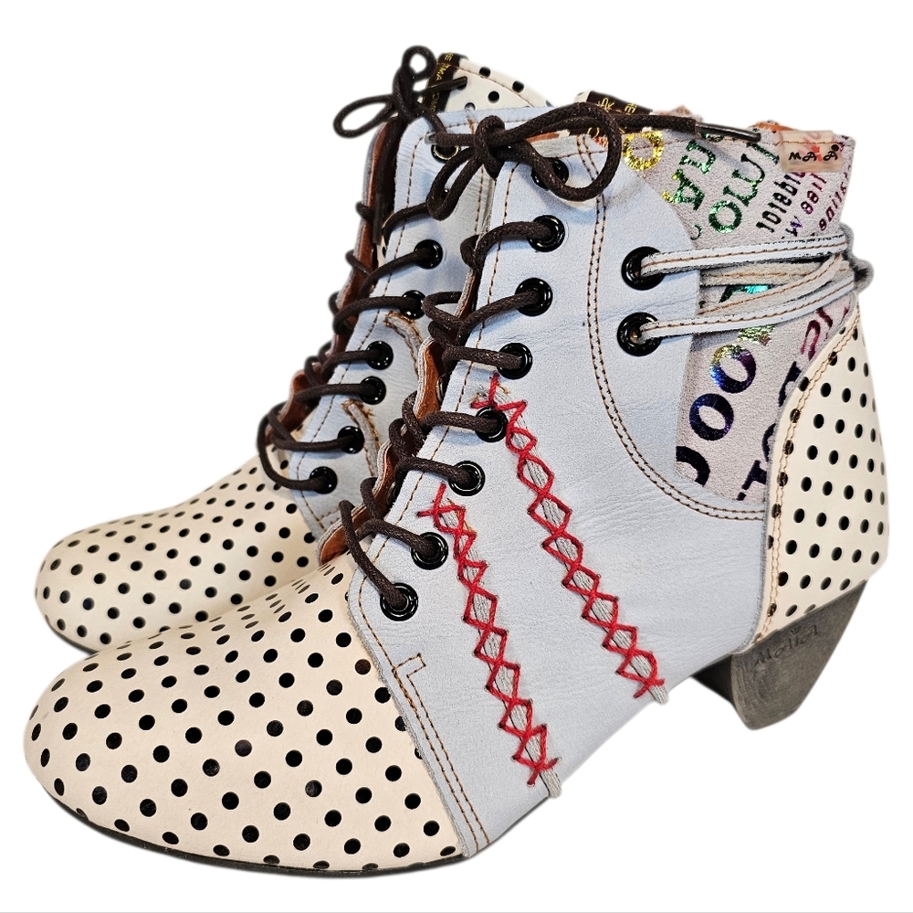 Maia TMA Eyes Polka Dot Leather Metallic Quirky Art To Wear Heeled Booties